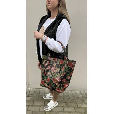 - KWIATY róże włoska A4 skórzana torebka worek ZAMYKANA NA ZAMEK