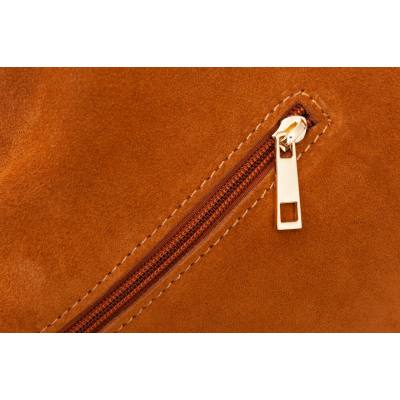 -30% Włoska camel ruda A4 skórzana torebka worek MIĘKKA SKÓRA LICOWA + ZAMSZOWA frędzle