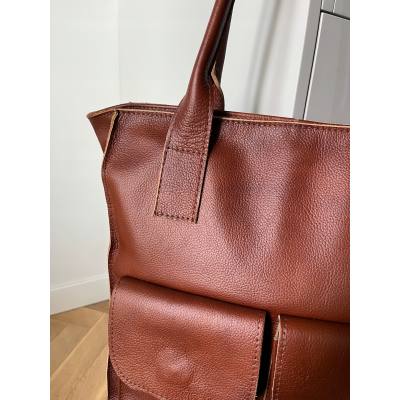 - HIT - BRĄZOWA TOREBKA SKÓRA NATURALNA SHOPPER A4 DAMSKA TORBA SKÓRZANA