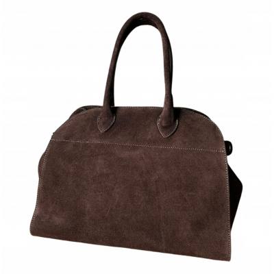 - BORSE IN PELLE Czekoladowa zamszowa torebka kuferek shopper XL ciemny brąz