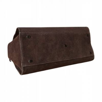 - BORSE IN PELLE Czekoladowa zamszowa torebka kuferek shopper XL ciemny brąz