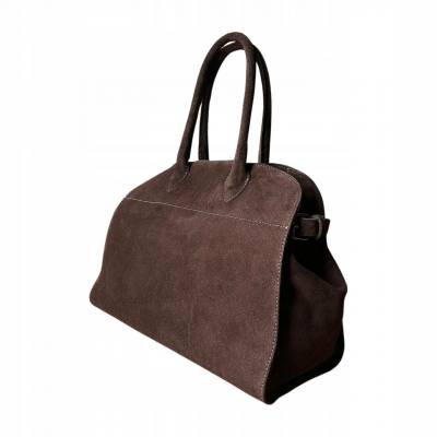 - BORSE IN PELLE Czekoladowa zamszowa torebka kuferek shopper XL ciemny brąz