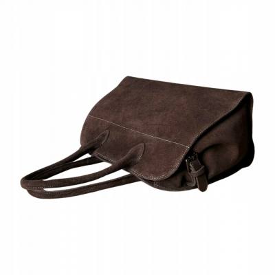 - BORSE IN PELLE Czekoladowa zamszowa torebka kuferek shopper XL ciemny brąz