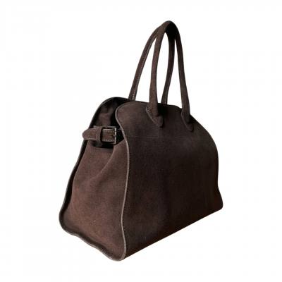 - BORSE IN PELLE Czekoladowa zamszowa torebka kuferek shopper XL ciemny brąz