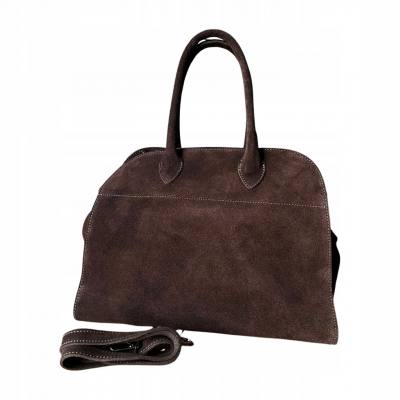 - BORSE IN PELLE Czekoladowa zamszowa torebka kuferek shopper XL ciemny brąz