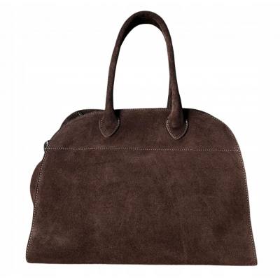 - BORSE IN PELLE Czekoladowa zamszowa torebka kuferek shopper XL ciemny brąz