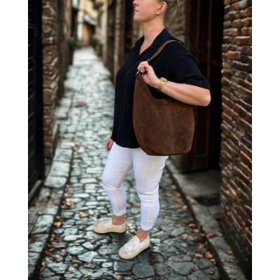 - BRĄZOWA ZAMSZOWA TOREBKA WOREK BRĄZ ZAMSZ NATURALNY ZAMEK