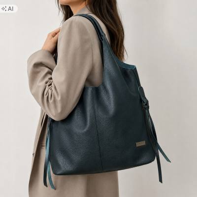- HIT - CIEMNOZIELONA TOREBKA SKÓRA NATURALNA SHOPPER A4 TORBA SKÓRZANA
