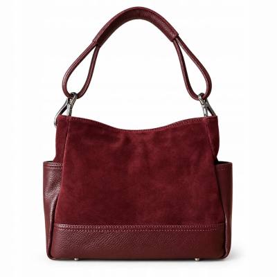 - Bordowa torebka shopper ZAMSZ NATURALNY + SKÓRA NATURALNA Vera Pelle