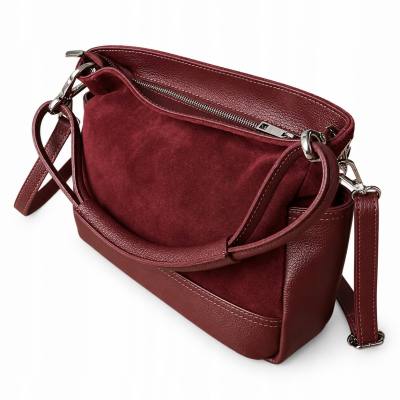 - Bordowa torebka shopper ZAMSZ NATURALNY + SKÓRA NATURALNA Vera Pelle