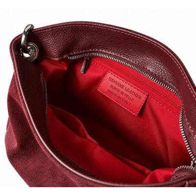 - Bordowa torebka shopper ZAMSZ NATURALNY + SKÓRA NATURALNA Vera Pelle