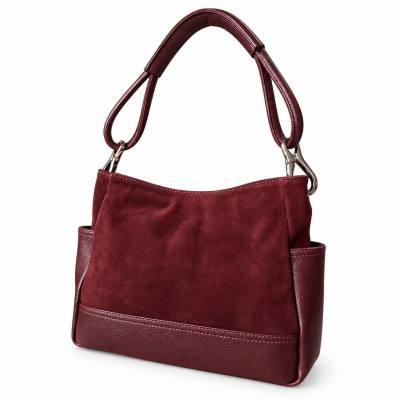 - Bordowa torebka shopper ZAMSZ NATURALNY + SKÓRA NATURALNA Vera Pelle
