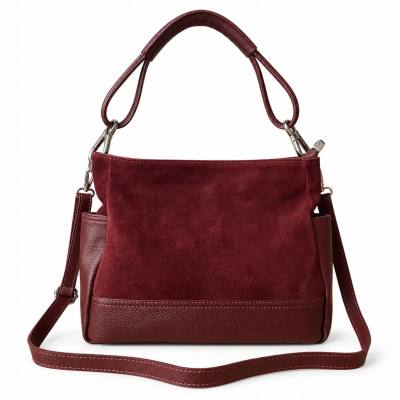 - Bordowa torebka shopper ZAMSZ NATURALNY + SKÓRA NATURALNA Vera Pelle