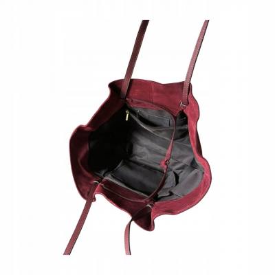 - Bordowa zamszowa torebka shopper burgund ZAMSZ NATURALNY Vera Pelle