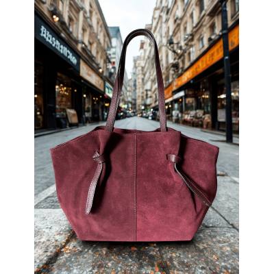 - Bordowa zamszowa torebka shopper burgund ZAMSZ NATURALNY Vera Pelle