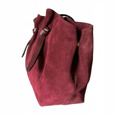 - Bordowa zamszowa torebka shopper burgund ZAMSZ NATURALNY Vera Pelle