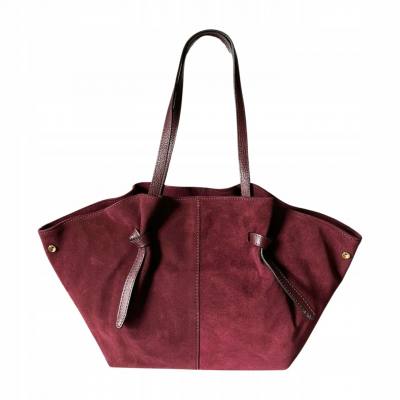 - Bordowa zamszowa torebka shopper burgund ZAMSZ NATURALNY Vera Pelle