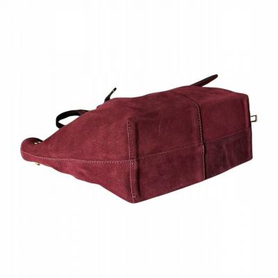 - Bordowa zamszowa torebka shopper burgund ZAMSZ NATURALNY Vera Pelle