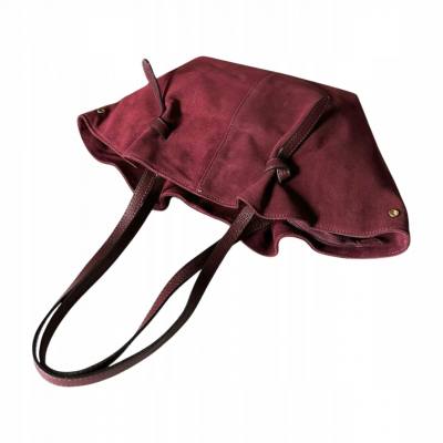 - Bordowa zamszowa torebka shopper burgund ZAMSZ NATURALNY Vera Pelle