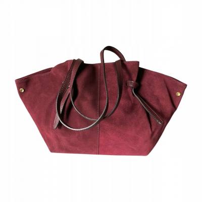 - Bordowa zamszowa torebka shopper burgund ZAMSZ NATURALNY Vera Pelle