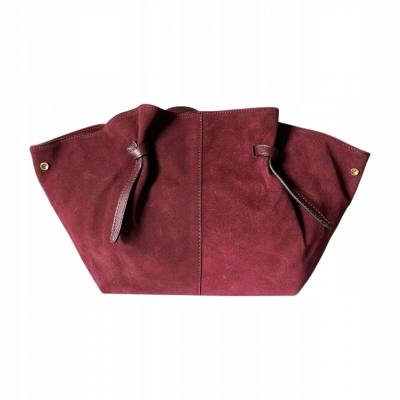 - Bordowa zamszowa torebka shopper burgund ZAMSZ NATURALNY Vera Pelle