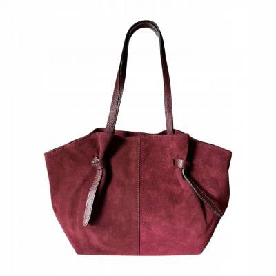 - Bordowa zamszowa torebka shopper burgund ZAMSZ NATURALNY Vera Pelle