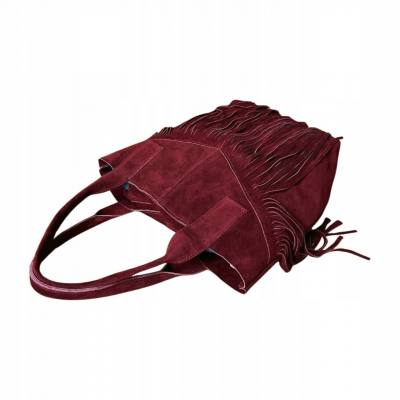 - Bordowa zamszowa torebka frędzle shopper boho ZAMSZ NATURALNY A4