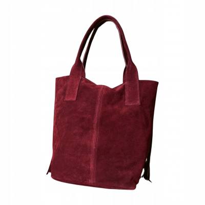 - Bordowa zamszowa torebka frędzle shopper boho ZAMSZ NATURALNY A4