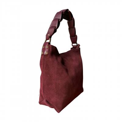 - Bordowa zamszowa torebka burgund shopper ZAMSZ NATURALNY pleciona rączka ogniwa