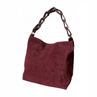 - Bordowa zamszowa torebka burgund shopper ZAMSZ NATURALNY pleciona rączka ogniwa