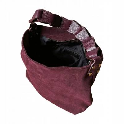 - Bordowa zamszowa torebka burgund shopper ZAMSZ NATURALNY pleciona rączka ogniwa