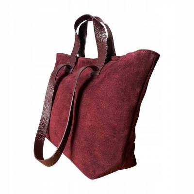 - Bordowa torebka zamszowa shopper burgund ZAMSZ NATURALNY Vera Pelle