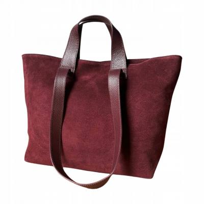 - Bordowa torebka zamszowa shopper burgund ZAMSZ NATURALNY Vera Pelle