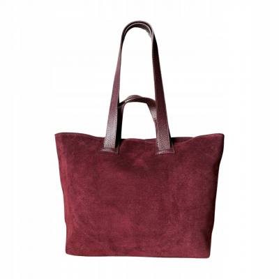 - Bordowa torebka zamszowa shopper burgund ZAMSZ NATURALNY Vera Pelle