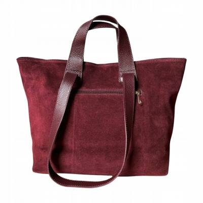 - Bordowa torebka zamszowa shopper burgund ZAMSZ NATURALNY Vera Pelle