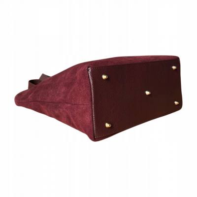 - Bordowa torebka zamszowa shopper burgund ZAMSZ NATURALNY Vera Pelle