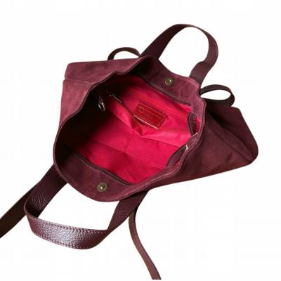 - Bordowa torebka zamszowa shopper burgund ZAMSZ NATURALNY Vera Pelle