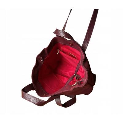 - Bordowa torebka zamszowa shopper burgund ZAMSZ NATURALNY Vera Pelle