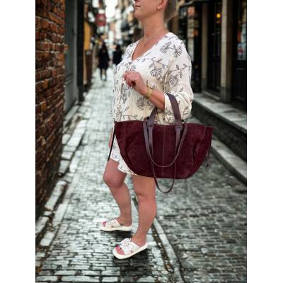 - Bordowa zamszowa torebka shopper burgund ZAMSZ NATURALNY Vera Pelle