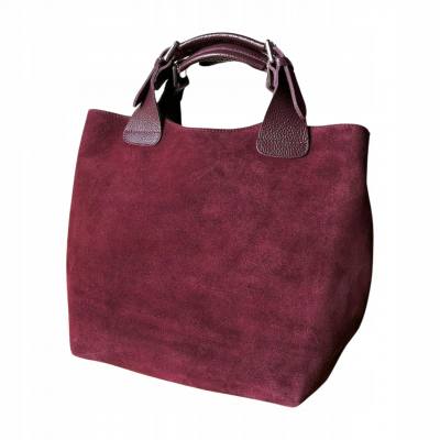 - Bordowa zamszowa torebka shopper ZAMSZ NATURALNY Vera Pelle