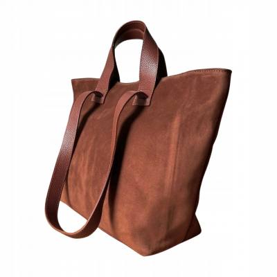 - Brązowa torebka zamszowa shopper brąz ZAMSZ NATURALNY Vera Pelle