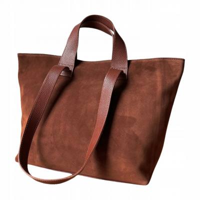 - Brązowa torebka zamszowa shopper brąz ZAMSZ NATURALNY Vera Pelle