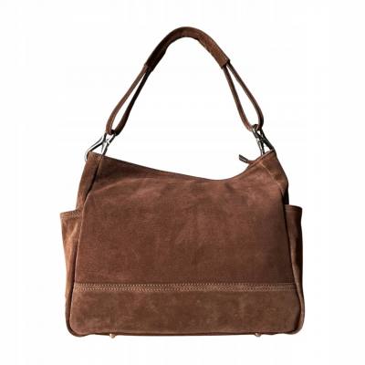 - Brązowa zamszowa torebka shopper brąz ZAMSZ NATURALNY Vera Pelle