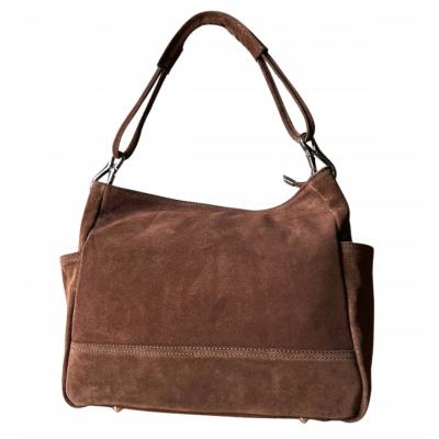 - Brązowa zamszowa torebka shopper brąz ZAMSZ NATURALNY Vera Pelle