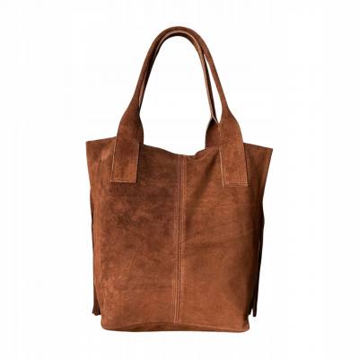 - Brązowa zamszowa torebka frędzle shopper boho brąz ZAMSZ NATURALNY A4