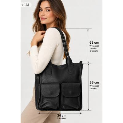 - HIT - CZARNA TOREBKA SKÓRA NATURALNA SHOPPER A4 DAMSKA TORBA SKÓRZANA