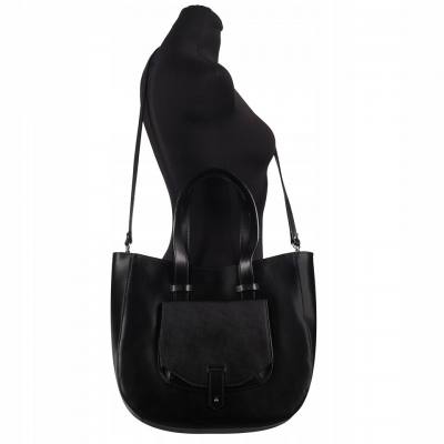 Vera Pelle - włoska czarna A4 pojemna skórzana torebka SKÓRA NATURALNA shopper bag