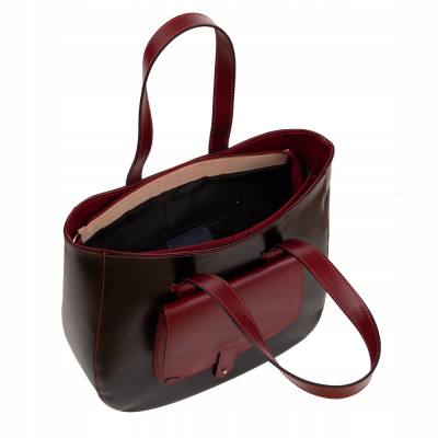 Vera Pelle - włoska czarna / bordo A4 skórzana torebka SKÓRA NATURALNA shopper bag