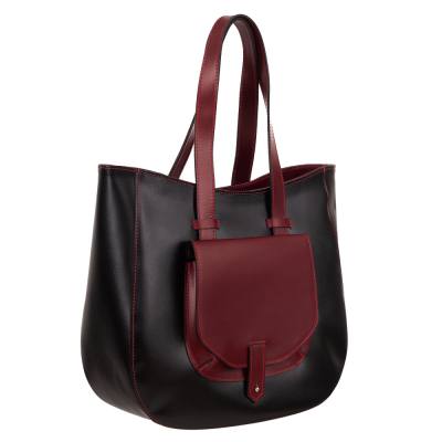 Vera Pelle - włoska czarna / bordo A4 skórzana torebka SKÓRA NATURALNA shopper bag