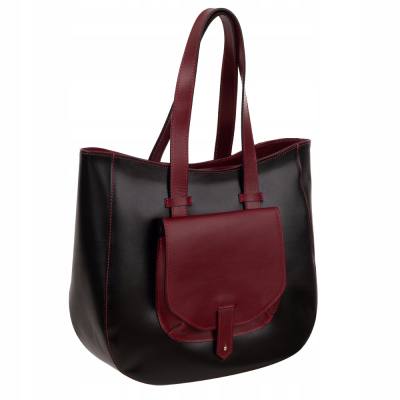 Vera Pelle - włoska czarna / bordo A4 skórzana torebka SKÓRA NATURALNA shopper bag